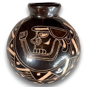 Costa Rica RIGOH Pottery Small Vase Incised Sgraffito Folk Art Souvenir Bud Vase